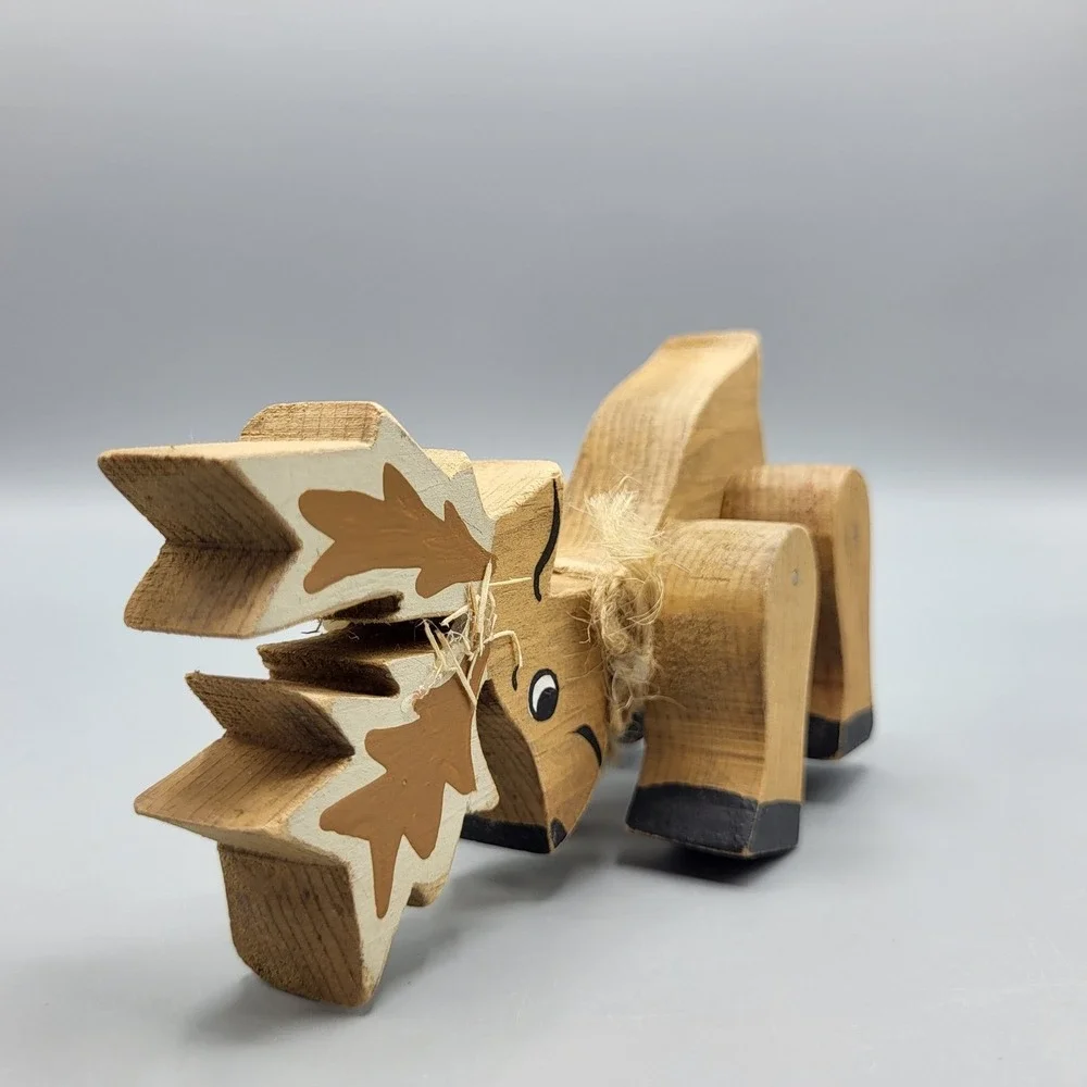 Vintage Wooden Reindeer Moose Figurine Christmas Holiday Decor Rustic Folk Art